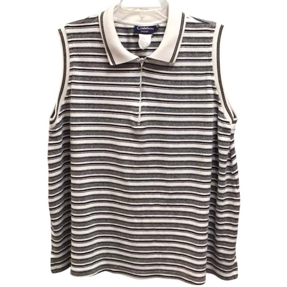 Vintage Catalina Sleeveless Striped Polo Shirt Size 22/24W Coastal Preppy Sporty